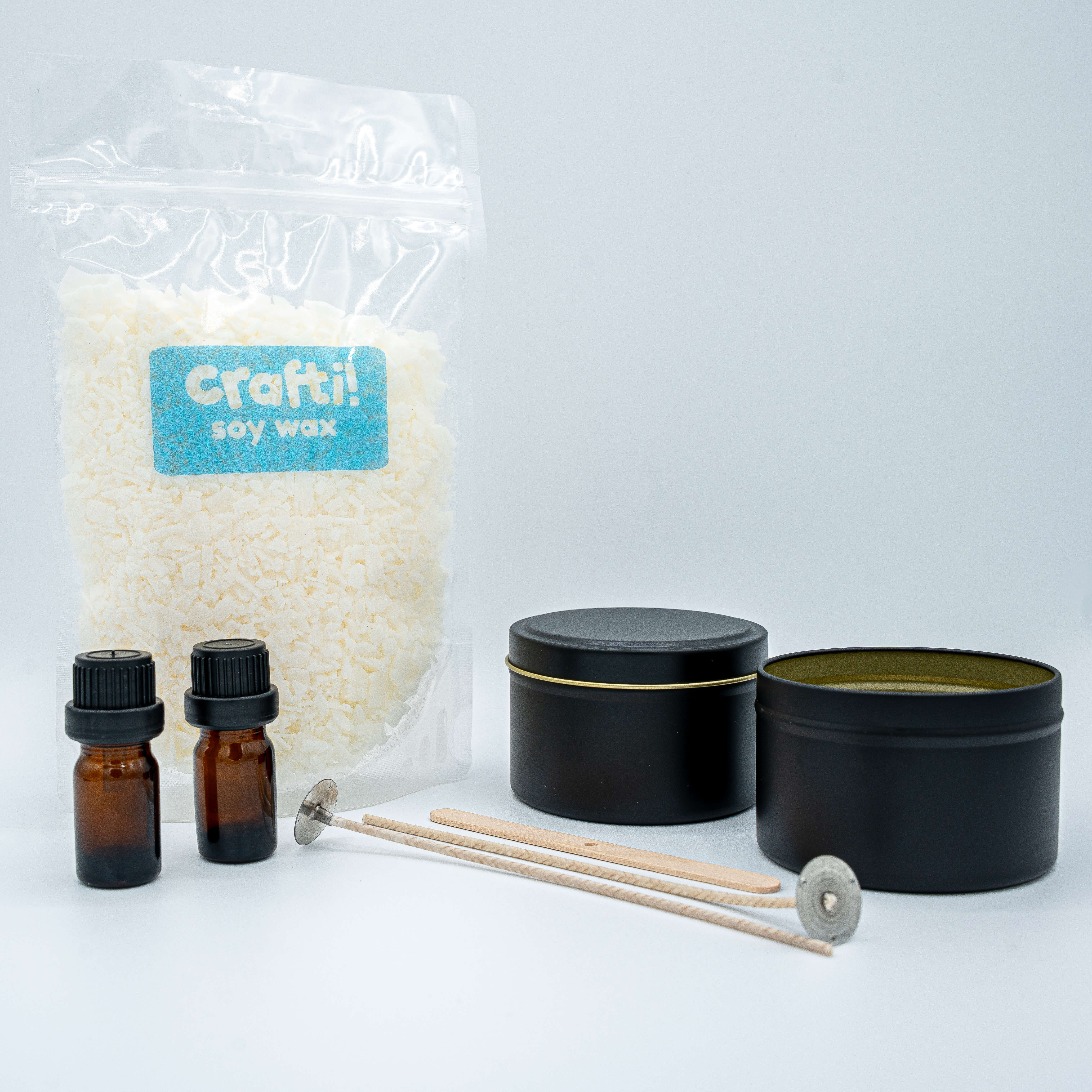 Candle Making Kit – Two Small Aluminum Jars (White or Black)